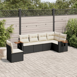 6 Pcs conjunto sofás de jardim c/ almofadões vime PE preto