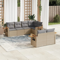 7 Pcs conjunto de sofás p/ jardim com almofadões vime PE bege