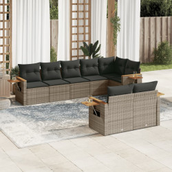 8 Pcs conjunto sofás de jardim c/ almofadões vime PE cinzento