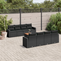 9 Pcs conjunto de sofás p/ jardim c/ almofadões vime PE preto