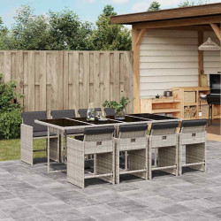9 Pcs conjunto de jantar p/ jardim c/ almofadões cinzento claro