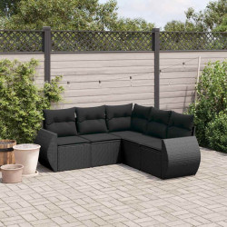 5 Pcs conjunto sofás de jardim com almofadões vime PE preto