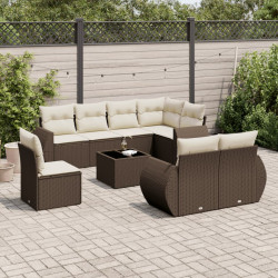 9 Pcs conjunto sofás p/ jardim c/ almofadões vime PE castanho