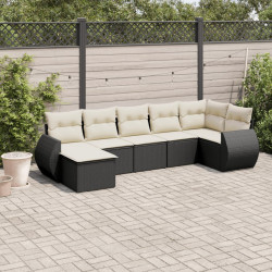 7 Pcs conjunto de sofás p/ jardim c/ almofadões vime PE preto