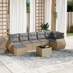 8 Pcs conjunto de sofás p/ jardim com almofadões vime PE bege