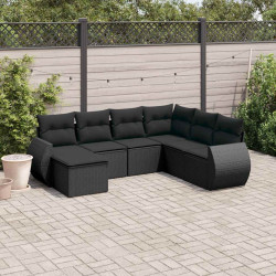 7 Pcs conjunto de sofás p/ jardim c/ almofadões vime PE preto