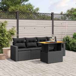 5 Pcs conjunto sofás de jardim com almofadões vime PE preto