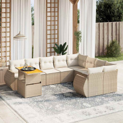 10 Pcs conjunto de sofás p/ jardim com almofadões vime PE bege