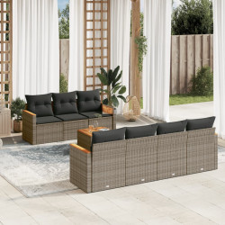 8 Pcs conjunto sofás de jardim c/ almofadões vime PE cinzento