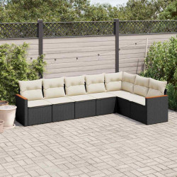 7 Pcs conjunto de sofás p/ jardim c/ almofadões vime PE preto
