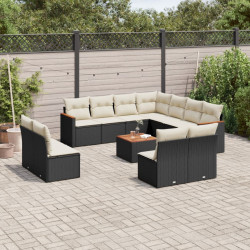 12 Pcs conjunto de sofás de jardim c/ almofadões vime PE preto