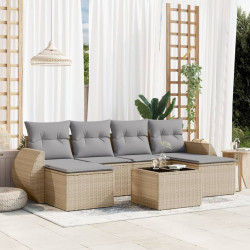 7 Pcs conjunto de sofás p/ jardim com almofadões vime PE bege