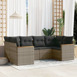 6 Pcs conjunto sofás de jardim com almofadões vime cinzento