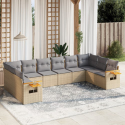 10 Pcs conjunto de sofás p/ jardim com almofadões vime PE bege