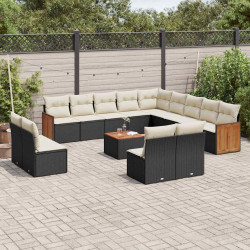 14 Pcs conjunto de sofás p/ jardim c/ almofadões vime PE preto