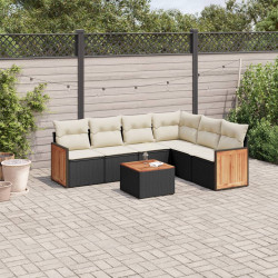 7 Pcs conjunto de sofás p/ jardim c/ almofadões vime PE preto