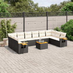 11 Pcs conjunto sofás de jardim c/ almofadões vime PE preto