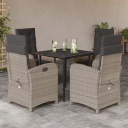 5 Pcs conjunto de jantar p/ jardim c/ almofadões cinzento claro