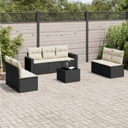 8 Pcs conjunto sofás de jardim com almofadões vime PE preto