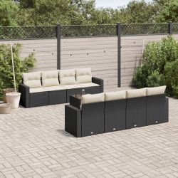 9 Pcs conjunto de sofás p/ jardim c/ almofadões vime PE preto