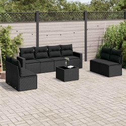 9 Pcs conjunto de sofás p/ jardim c/ almofadões vime PE preto