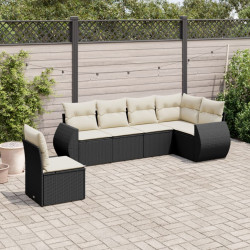 6 Pcs conjunto sofás de jardim c/ almofadões vime PE preto