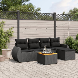 6 Pcs conjunto sofás de jardim c/ almofadões vime PE preto