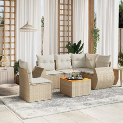 6 Pcs conjunto de sofás p/ jardim com almofadões vime PE bege