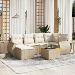 7 Pcs conjunto de sofás p/ jardim com almofadões vime PE bege