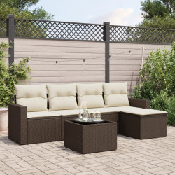 6 Pcs conjunto de sofás jardim c/ almofadões vime PE castanho