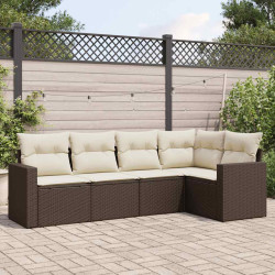 5 Pcs conjunto sofás p/ jardim c/ almofadões vime PE castanho