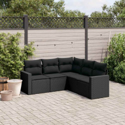 5 Pcs conjunto sofás de jardim com almofadões vime PE preto