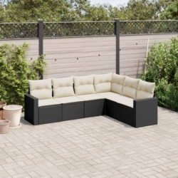 6 Pcs conjunto sofás de jardim c/ almofadões vime PE preto