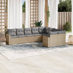 9 Pcs conjunto de sofás p/ jardim com almofadões vime PE bege