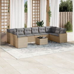 11 Pcs conjunto sofás de jardim c/ almofadões vime PE bege