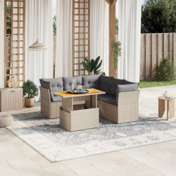 5 Pcs conjunto de sofás p/ jardim com almofadões vime PE bege