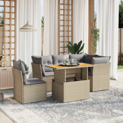 5 Pcs conjunto de sofás p/ jardim com almofadões vime PE bege