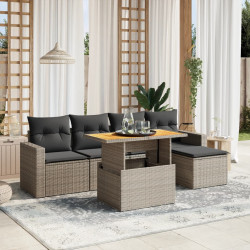 6 Pcs conjunto sofás de jardim com almofadões vime cinzento