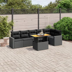 7 Pcs conjunto de sofás p/ jardim c/ almofadões vime PE preto
