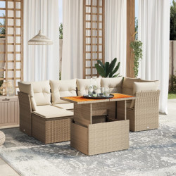 7 Pcs conjunto de sofás p/ jardim com almofadões vime PE bege