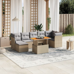 8 Pcs conjunto de sofás p/ jardim com almofadões vime PE bege