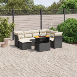8 Pcs conjunto sofás de jardim com almofadões vime PE preto