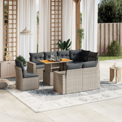 9 Pcs conjunto sofás p/ jardim com almofadões vime PE cinzento
