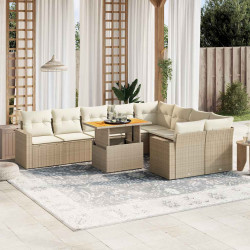 10 Pcs conjunto de sofás p/ jardim com almofadões vime PE bege