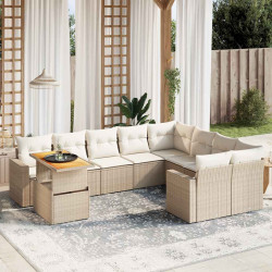 10 Pcs conjunto de sofás p/ jardim com almofadões vime PE bege