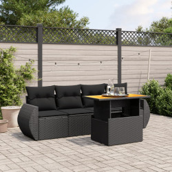 5 Pcs conjunto sofás de jardim com almofadões vime PE preto