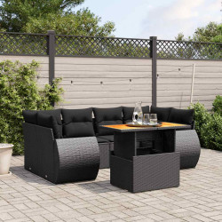 7 Pcs conjunto de sofás p/ jardim c/ almofadões vime PE preto