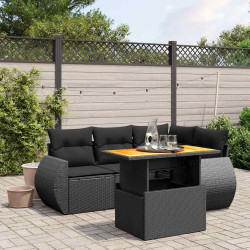 5 Pcs conjunto sofás de jardim com almofadões vime PE preto