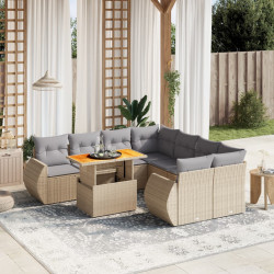 9 Pcs conjunto de sofás p/ jardim com almofadões vime PE bege