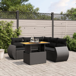 6 Pcs conjunto sofás de jardim c/ almofadões vime PE preto